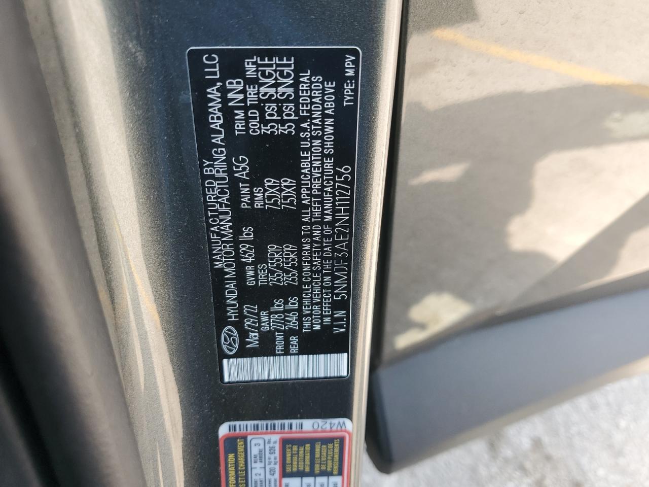 2022 Hyundai Tucson Sel VIN: 5NMJF3AE2NH112756 Lot: 67856455