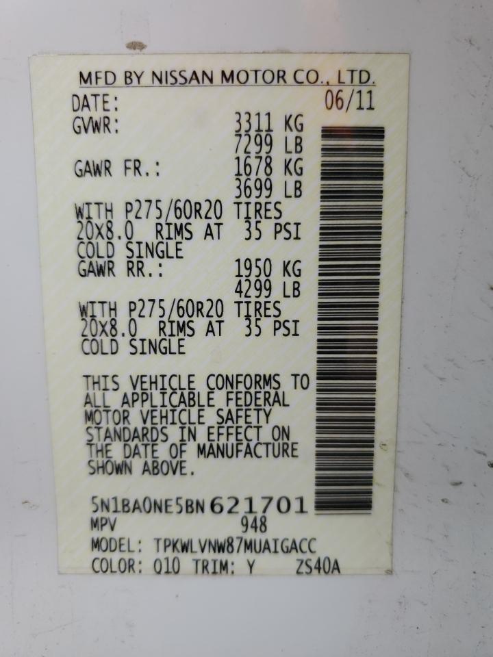 2011 Nissan Armada Platinum VIN: 5N1BA0NE5BN621701 Lot: 66094885