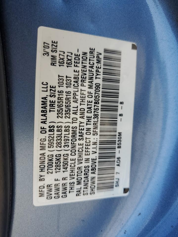 2007 Honda Odyssey Exl VIN: 5FNRL38767B057090 Lot: 67721535