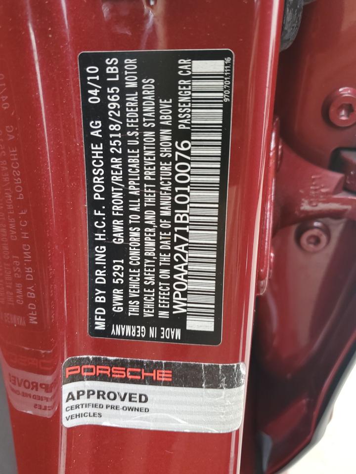 2011 Porsche Panamera 2 VIN: WP0AA2A71BL010076 Lot: 67356115