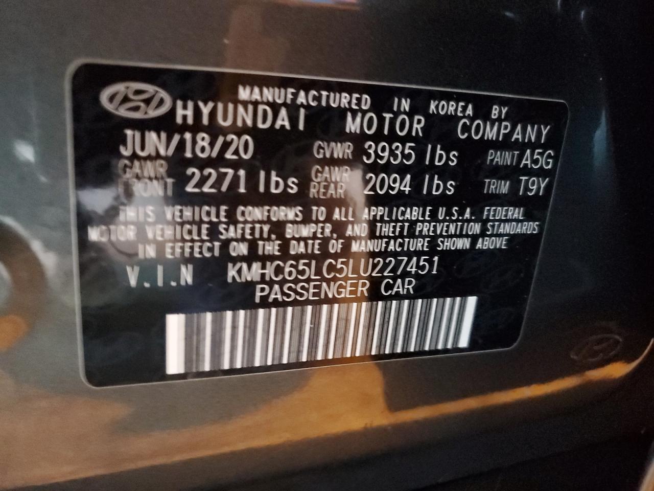 2020 Hyundai Ioniq Blue VIN: KMHC65LC5LU227451 Lot: 69877695