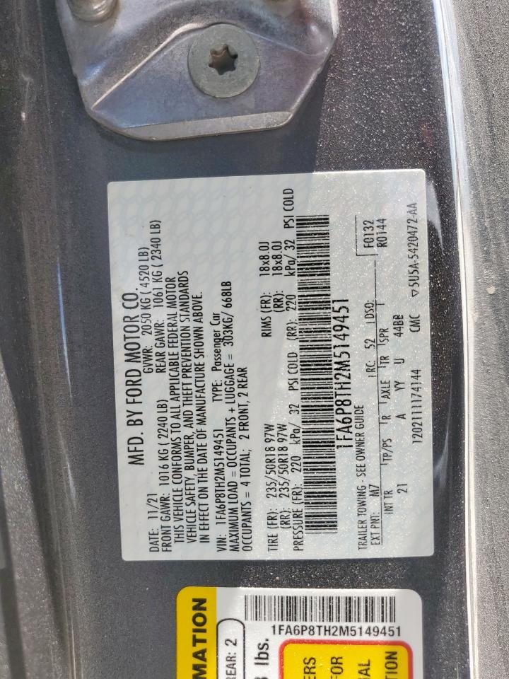 2021 Ford Mustang VIN: 1FA6P8TH2M5149451 Lot: 68397225
