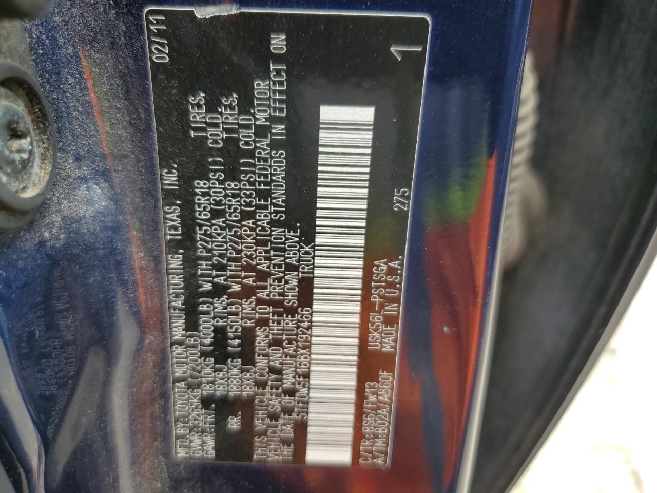 2011 Toyota Tundra Crewmax Sr5 VIN: 5TFDW5F16BX192466 Lot: 67434925