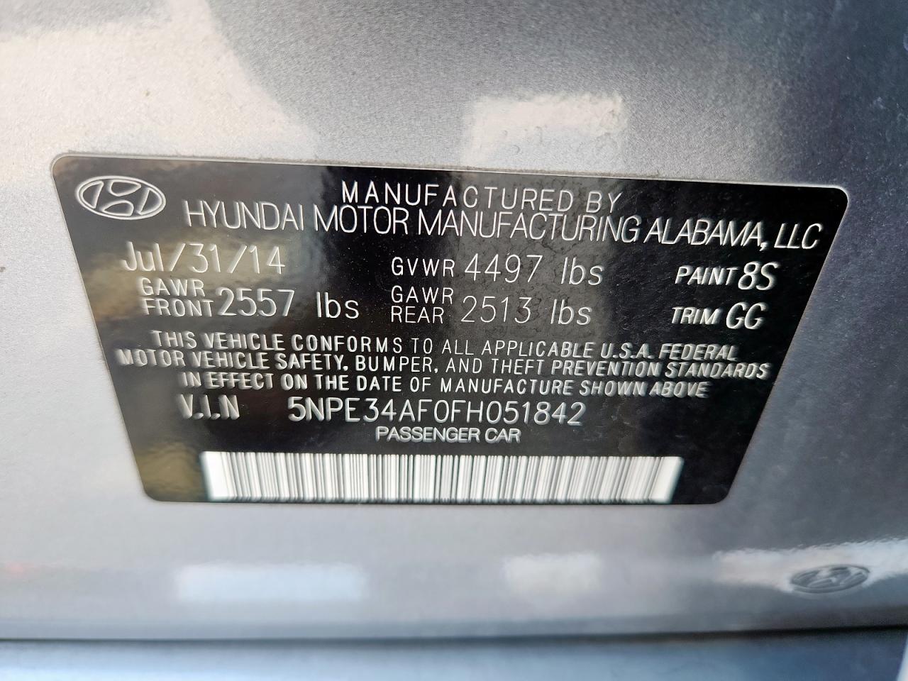 2015 Hyundai Sonata Sport VIN: 5NPE34AF0FH051842 Lot: 84586375