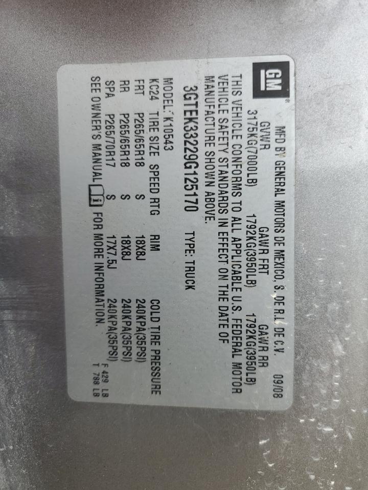 2009 GMC Sierra K1500 Slt VIN: 3GTEK33229G125170 Lot: 70583455