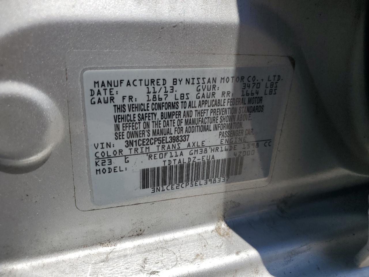 2014 Nissan Versa Note S VIN: 3N1CE2CP5EL398337 Lot: 83773275