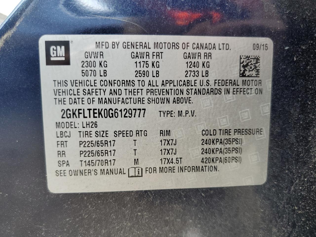 2016 GMC Terrain Sle VIN: 2GKFLTEK0G6129777 Lot: 70089175