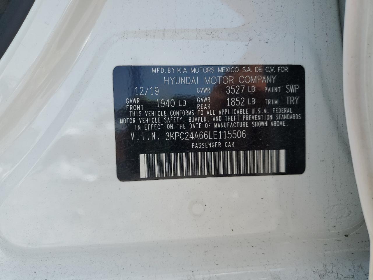 2020 Hyundai Accent Se VIN: 3KPC24A66LE115506 Lot: 66943055