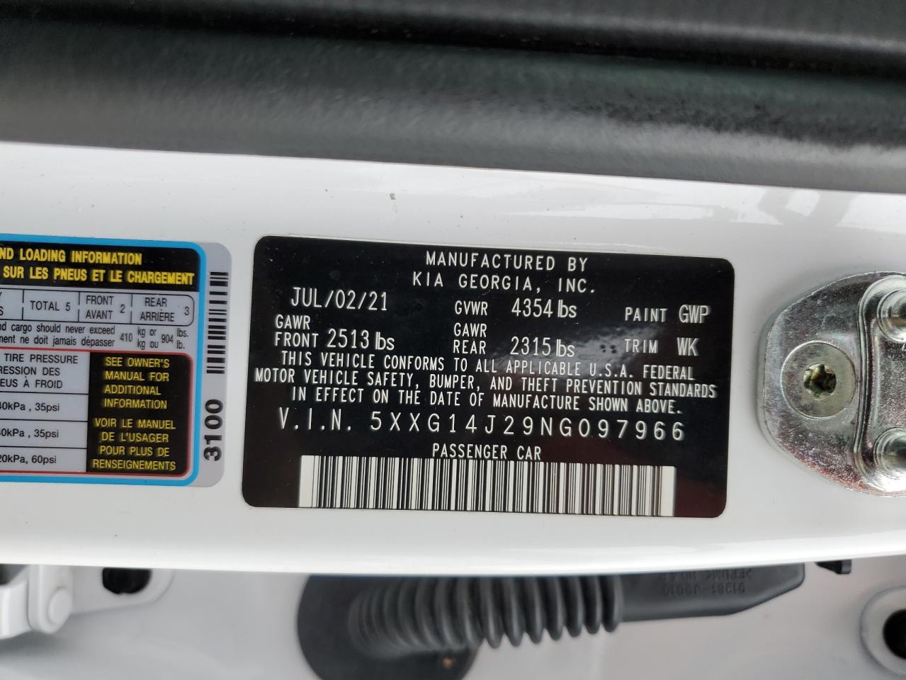 2022 Kia K5 Lxs VIN: 5XXG14J29NG097966 Lot: 68861015