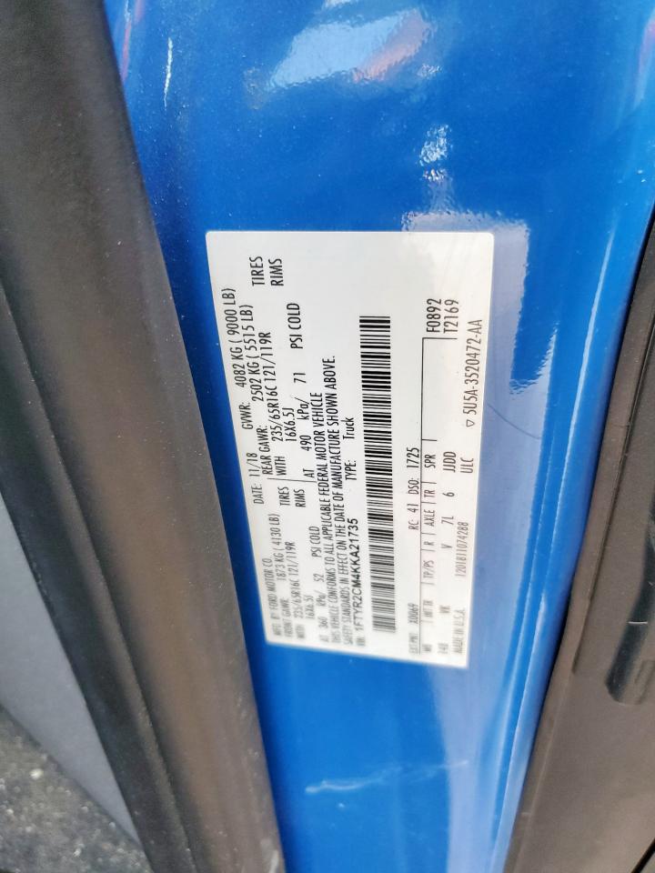 2019 Ford Transit T-250 VIN: 1FTYR2CM4KKA21735 Lot: 66937405