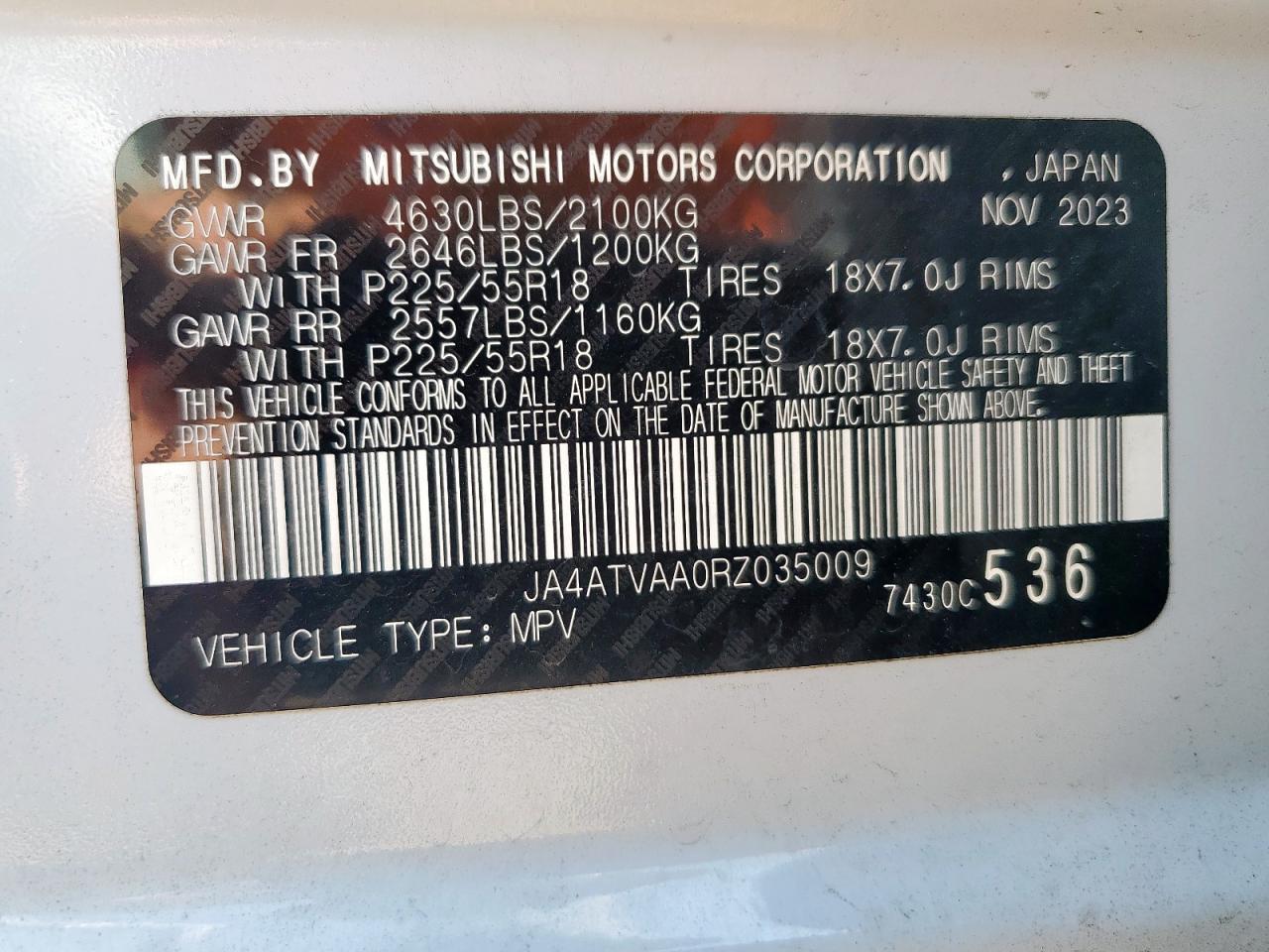 2024 Mitsubishi Eclipse Cross Le VIN: JA4ATVAA0RZ035009 Lot: 69452825