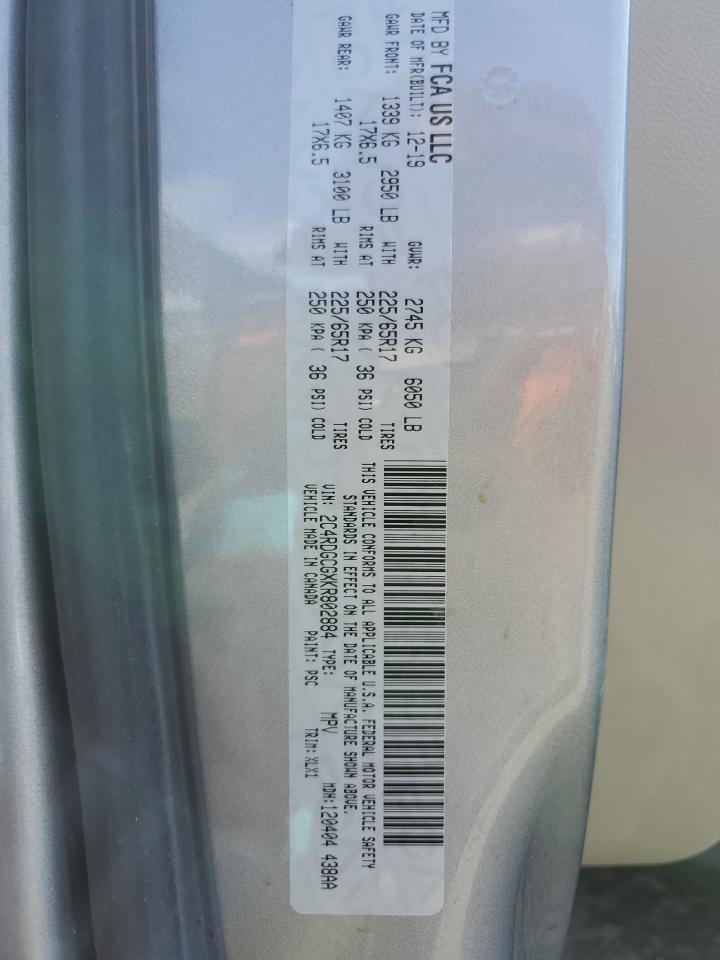 2019 Dodge Grand Caravan Sxt VIN: 2C4RDGCGXKR802884 Lot: 69147785