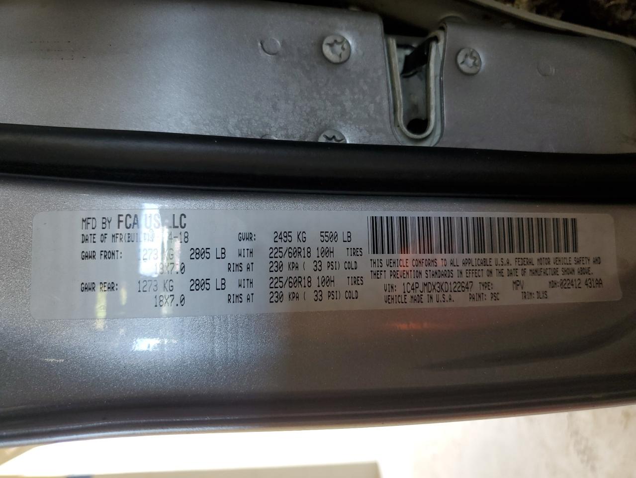 2019 Jeep Cherokee Limited VIN: 1C4PJMDX3KD122647 Lot: 68714735