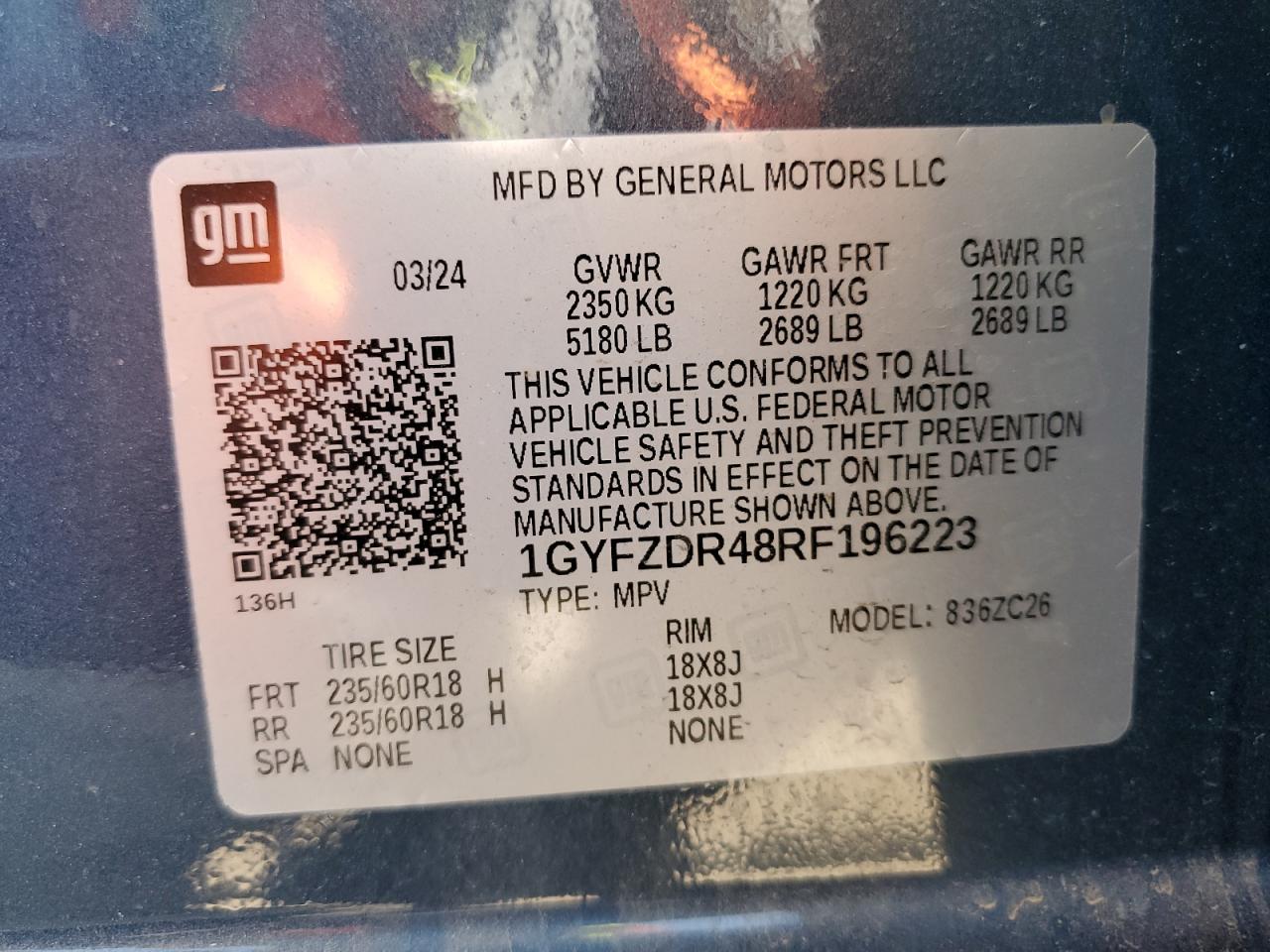 2024 Cadillac Xt4 Premium Luxury VIN: 1GYFZDR48RF196223 Lot: 67797145