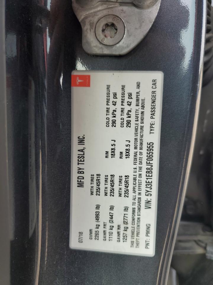 2018 Tesla Model 3 VIN: 5YJ3E1EB8JF065955 Lot: 67397415
