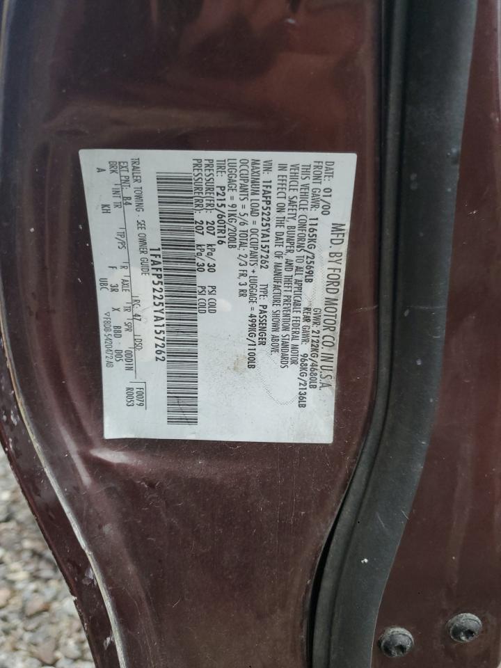 2000 Ford Taurus Lx VIN: 1FAFP5225YA157262 Lot: 70771665