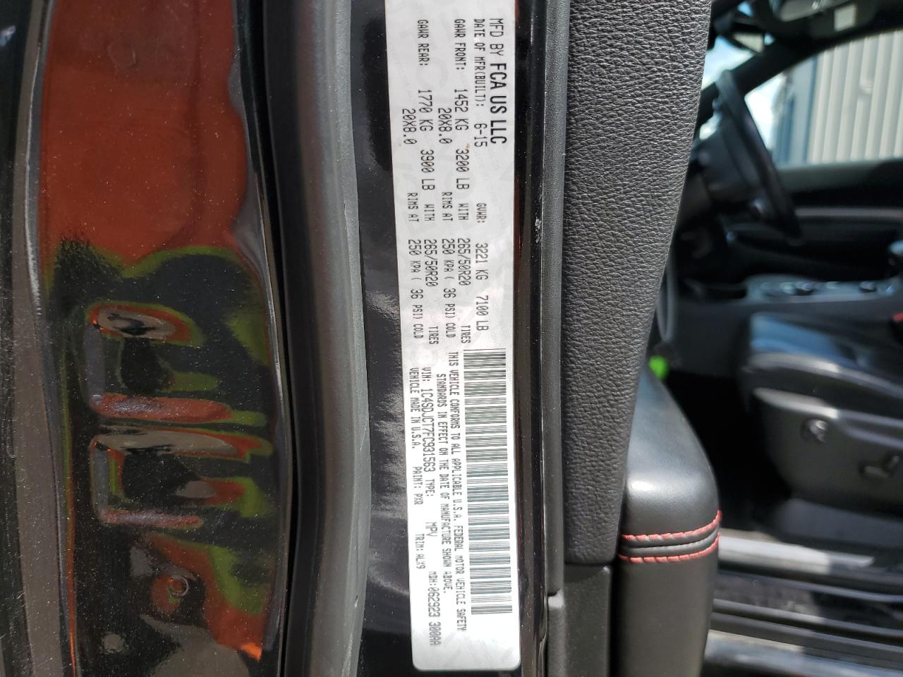 2015 Dodge Durango R/T VIN: 1C4SDJCT7FC931563 Lot: 70679685