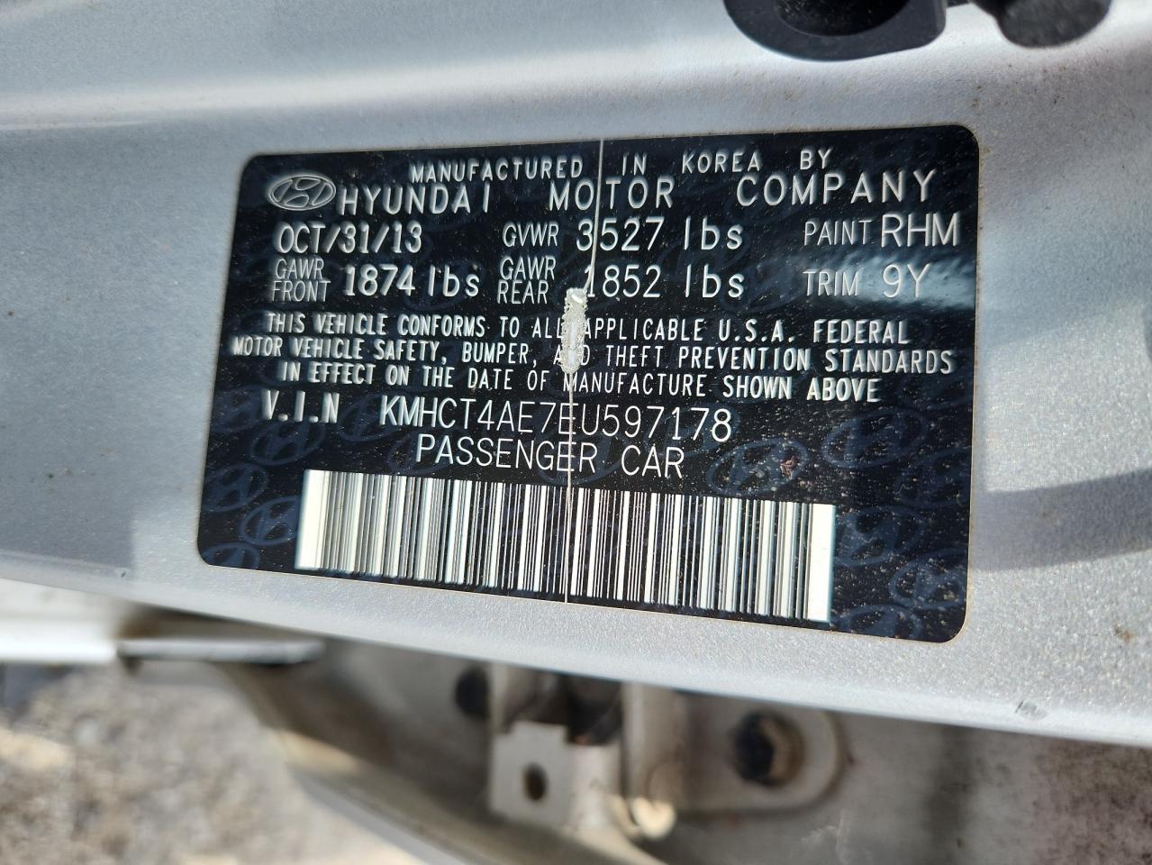 2014 Hyundai Accent Gls VIN: KMHCT4AE7EU597178 Lot: 67227005