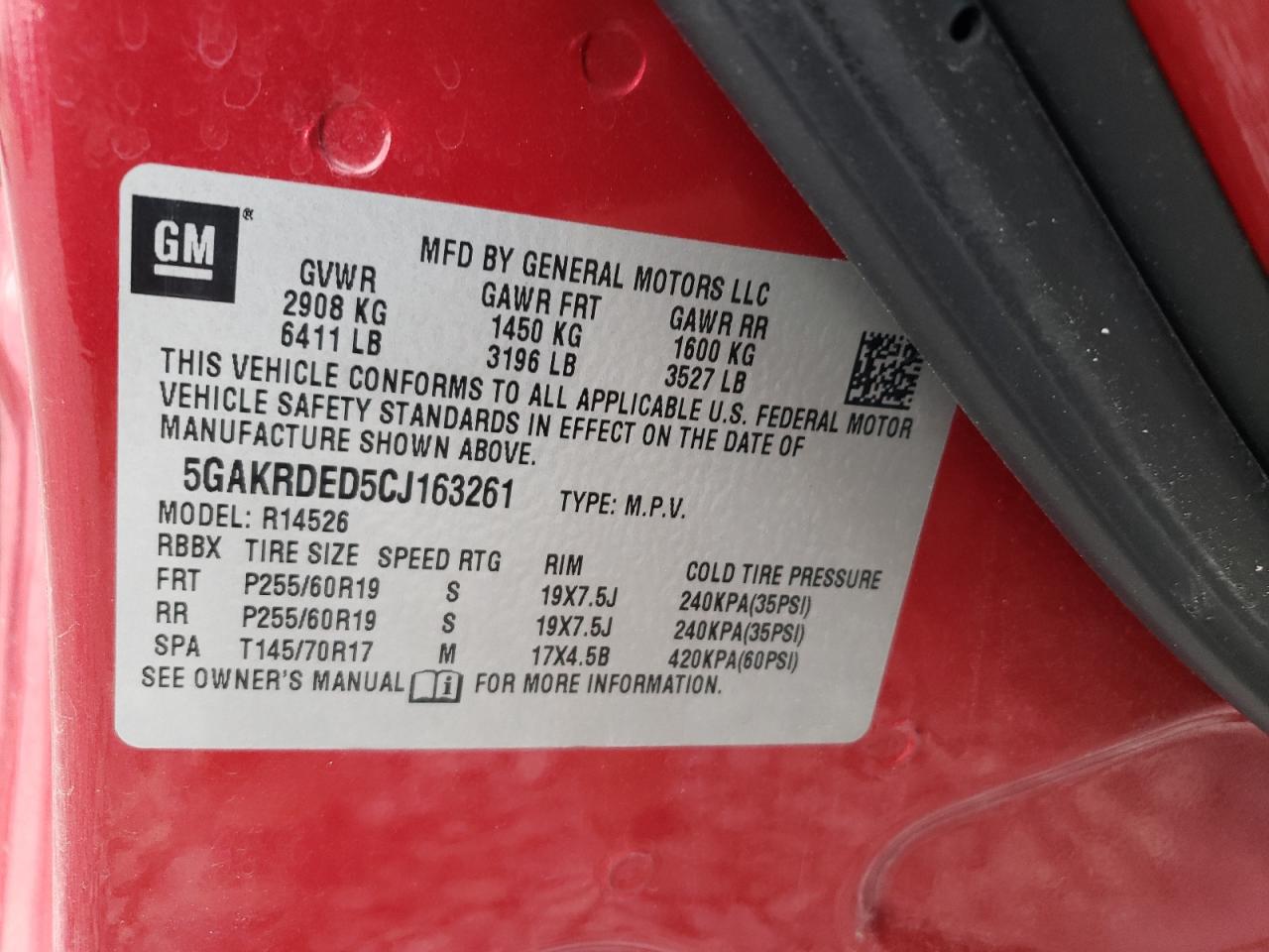 2012 Buick Enclave VIN: 5GAKRDED5CJ163261 Lot: 67521895