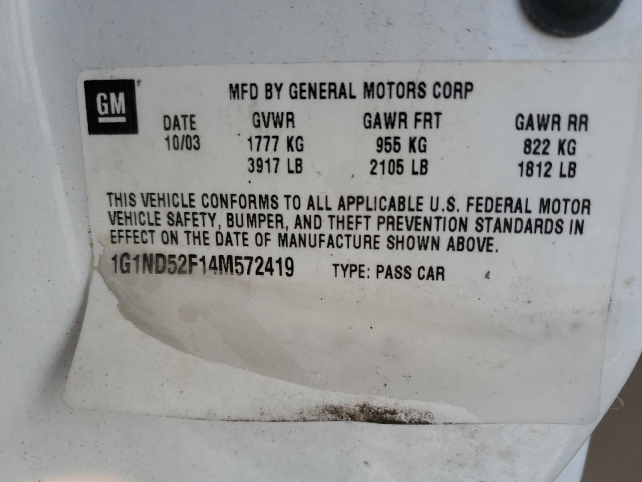 2004 Chevrolet Classic VIN: 1G1ND52F14M572419 Lot: 70265755