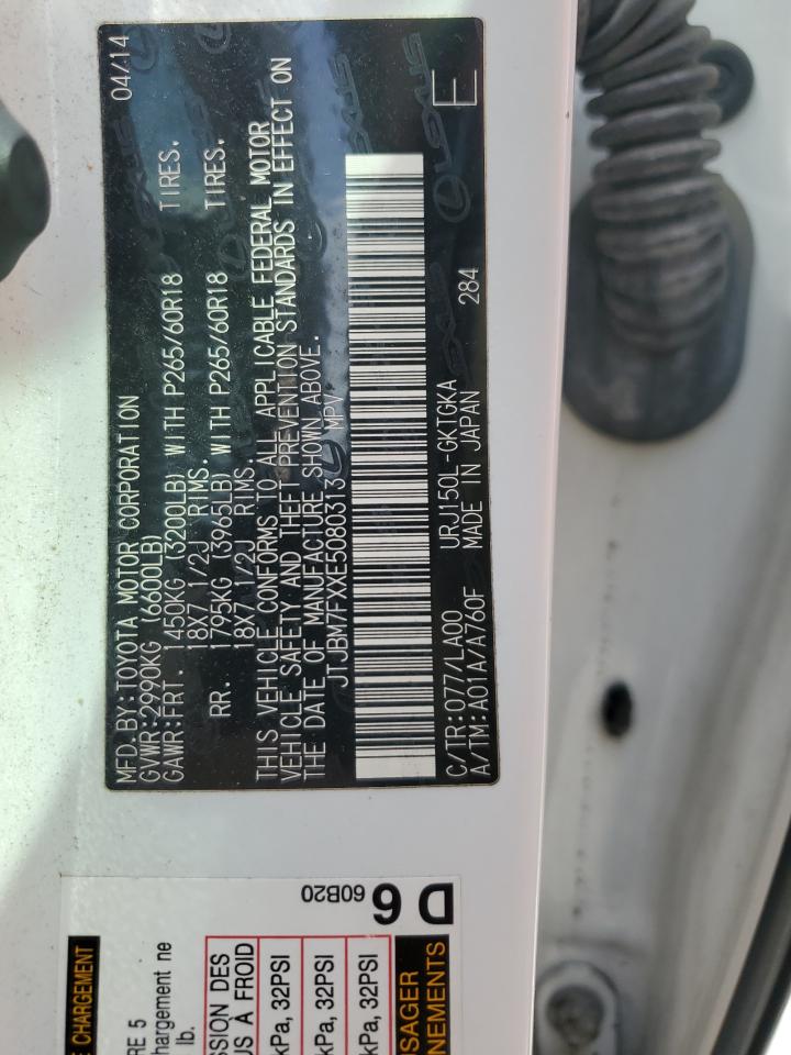 2014 Lexus Gx 460 VIN: JTJBM7FXXE5080313 Lot: 70136435