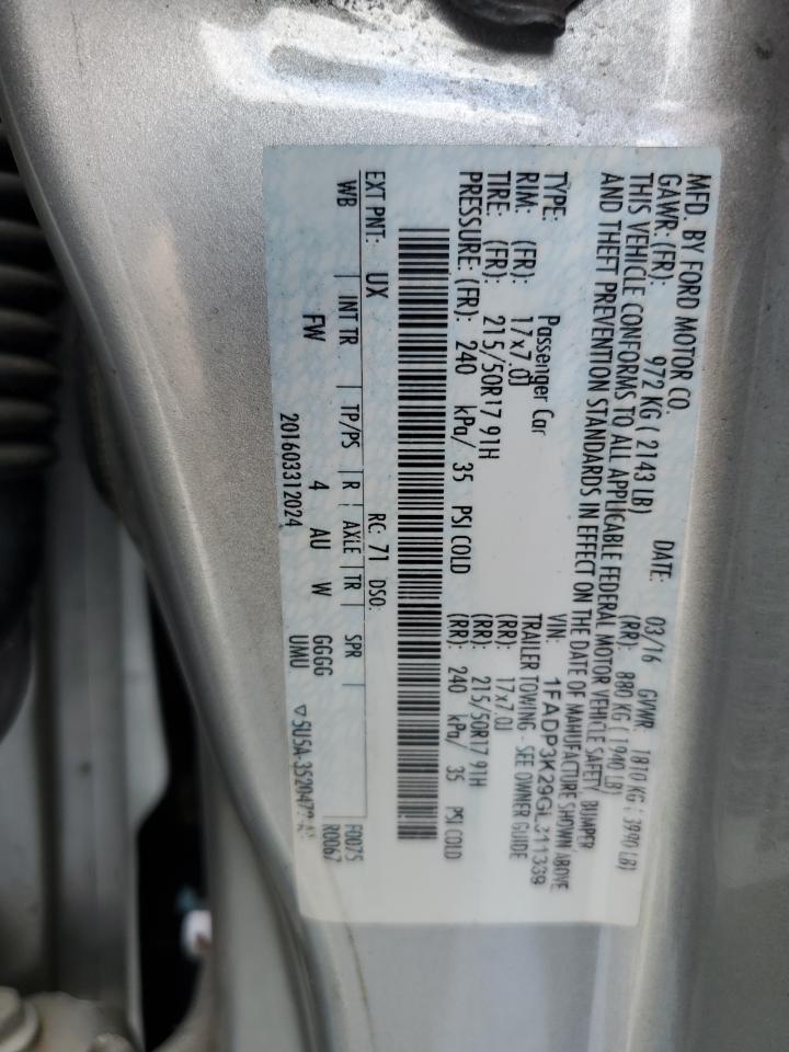 2016 Ford Focus Se VIN: 1FADP3K29GL311339 Lot: 68924155