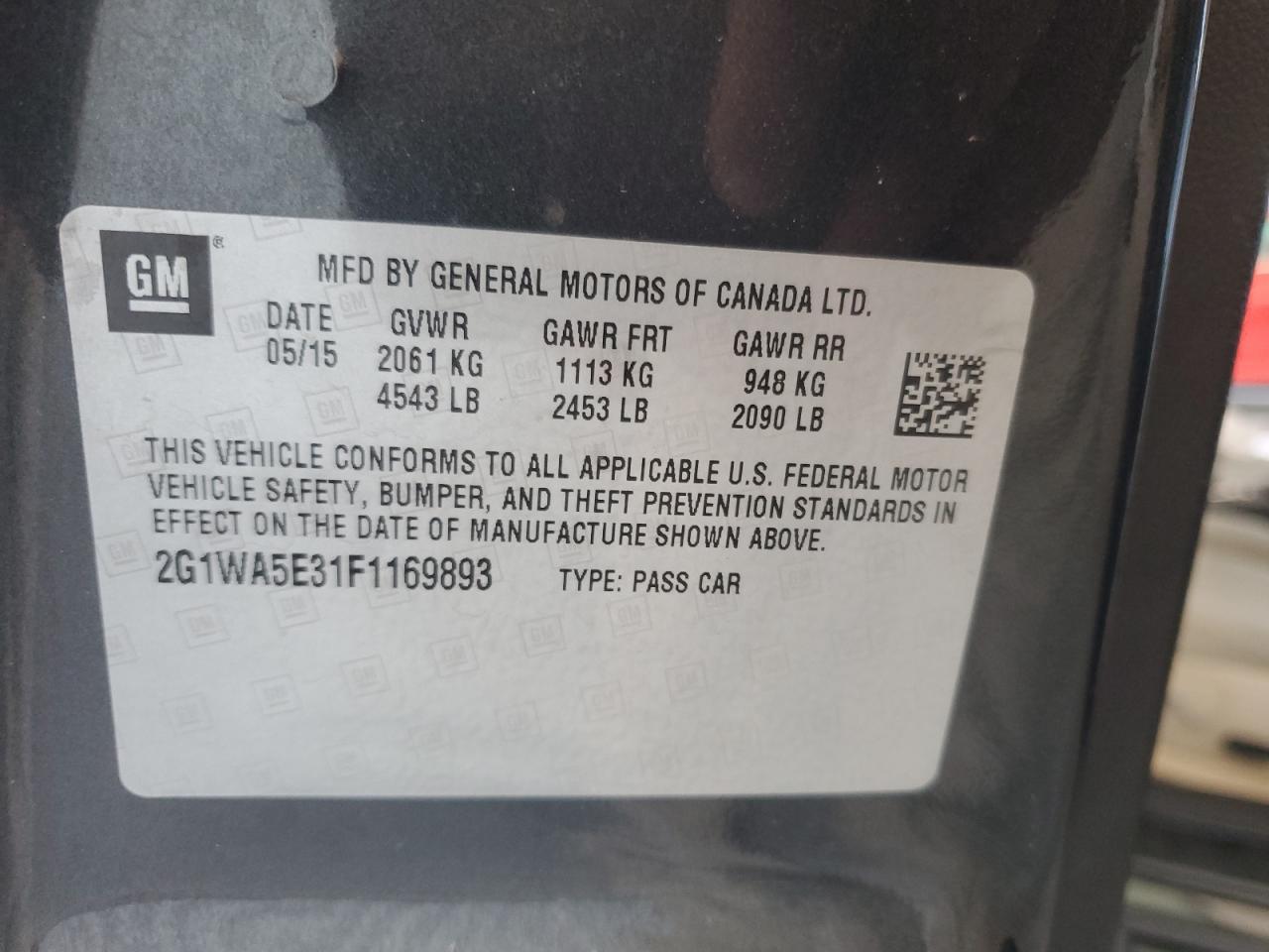 2015 Chevrolet Impala Limited Ls VIN: 2G1WA5E31F1169893 Lot: 69211185