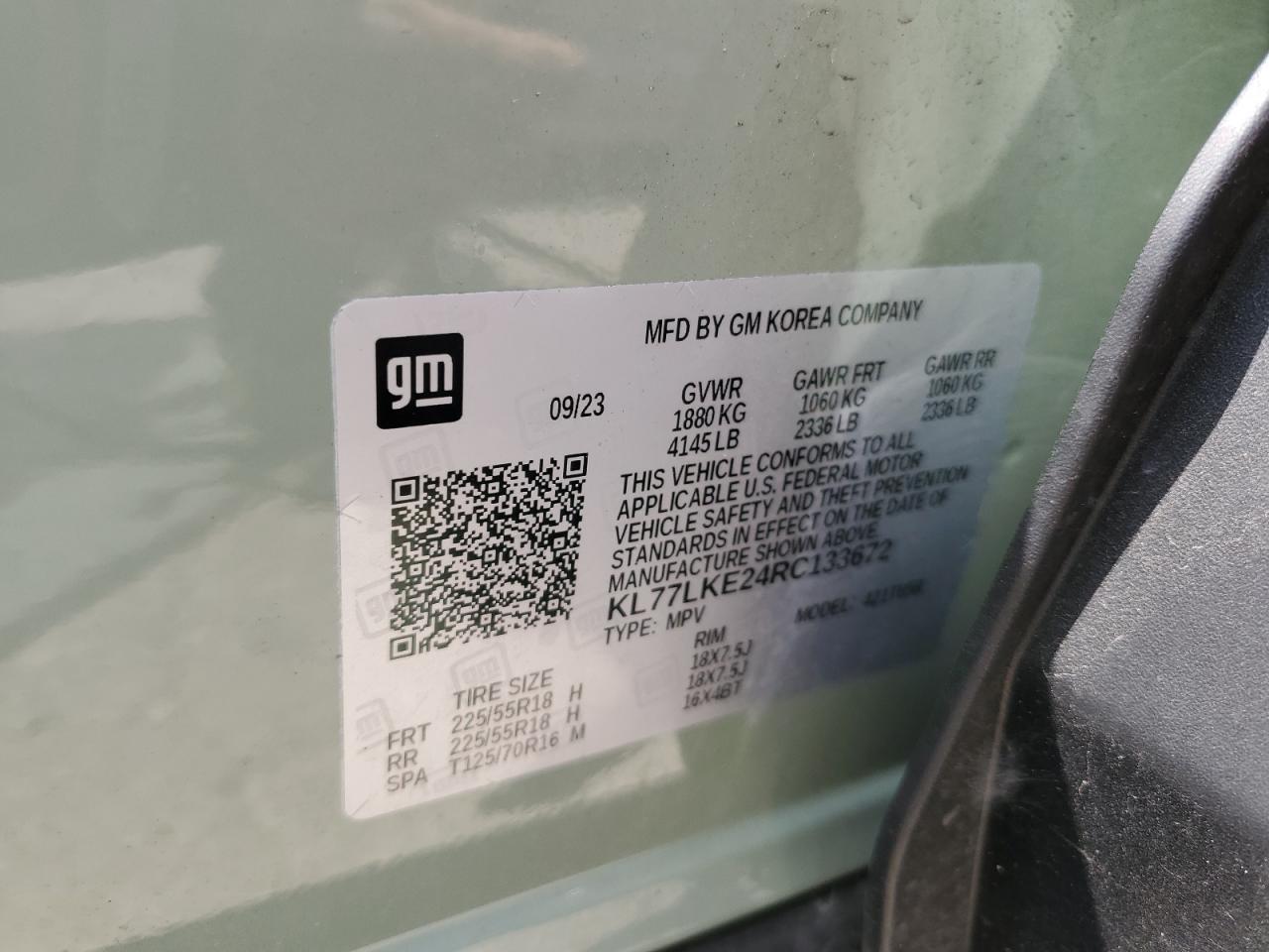 2024 Chevrolet Trax Activ VIN: KL77LKE24RC133672 Lot: 68095385