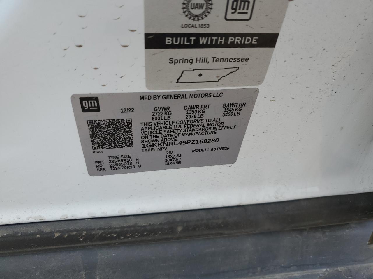 2023 GMC Acadia Sle VIN: 1GKKNRL49PZ158280 Lot: 67683245