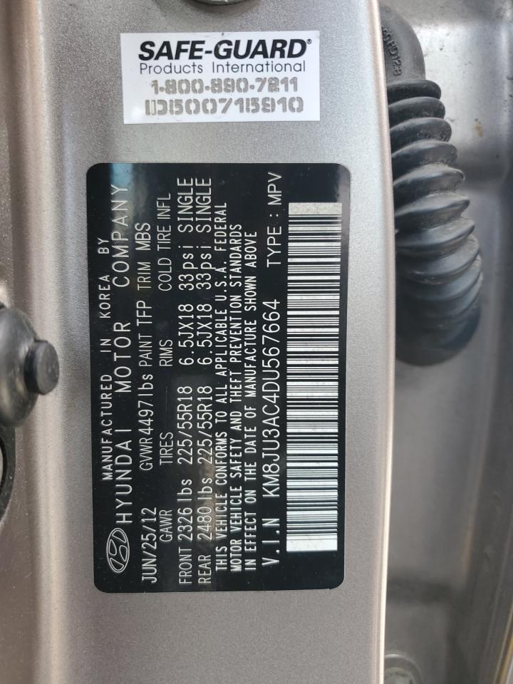 2013 Hyundai Tucson Gls VIN: KM8JU3AC4DU567664 Lot: 67686945