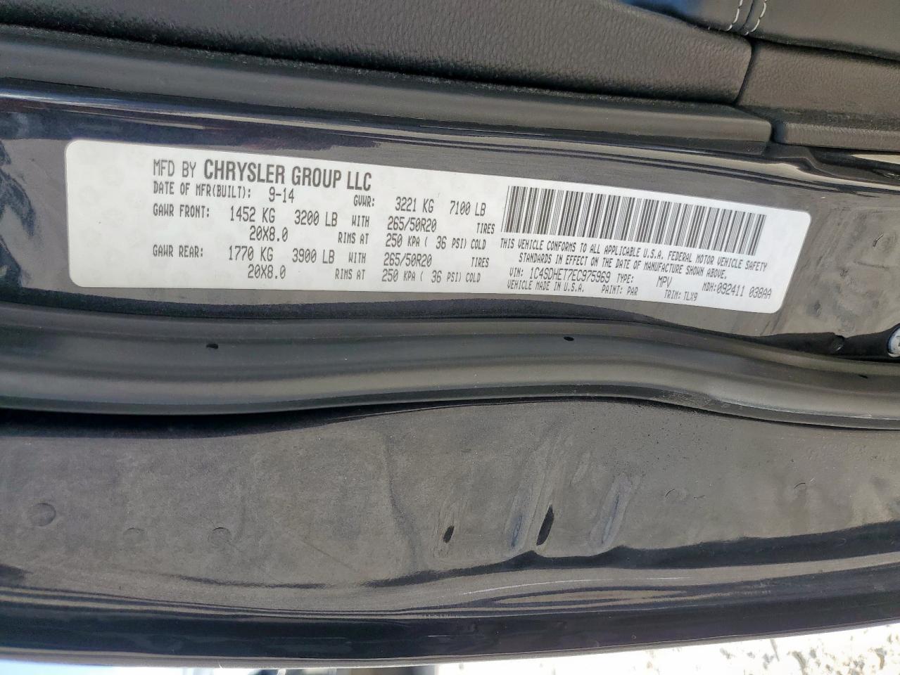 2014 Dodge Durango Citadel VIN: 1C4SDHET7EC975969 Lot: 70704055