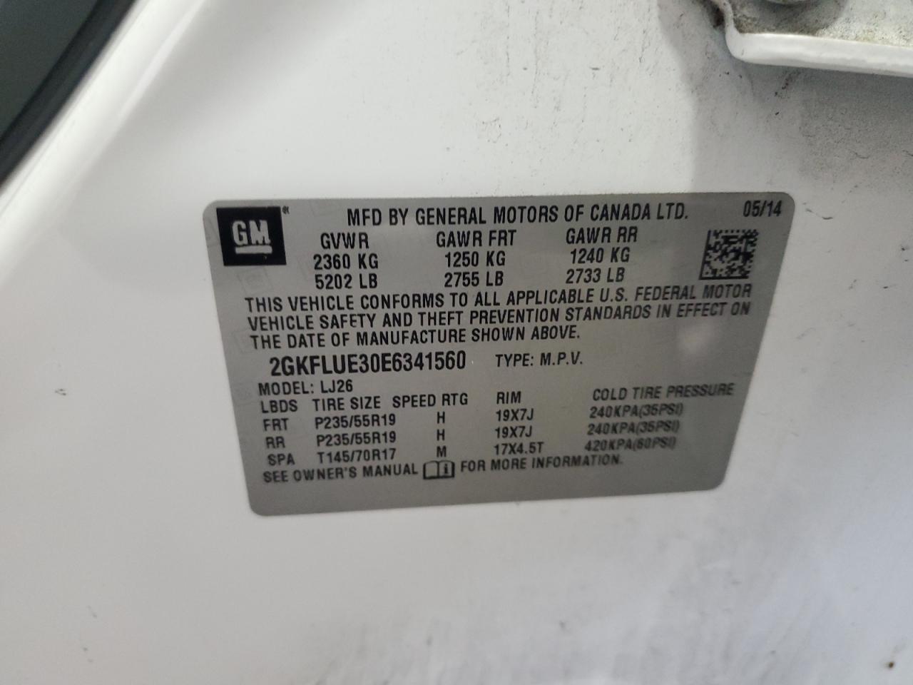 2014 GMC Terrain Denali VIN: 2GKFLUE30E6341560 Lot: 65880975