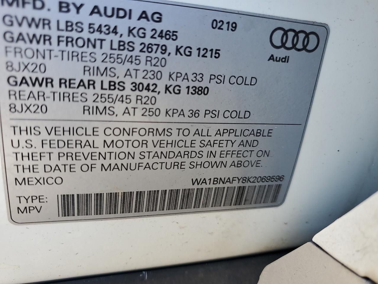 2019 Audi Q5 Premium Plus VIN: WA1BNAFY8K2069596 Lot: 68504535