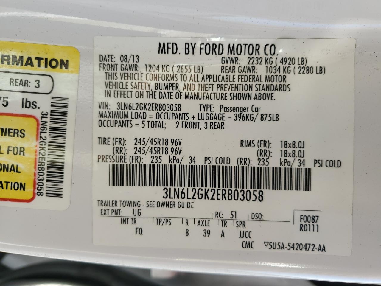 2014 Lincoln Mkz VIN: 3LN6L2GK2ER803058 Lot: 70325905