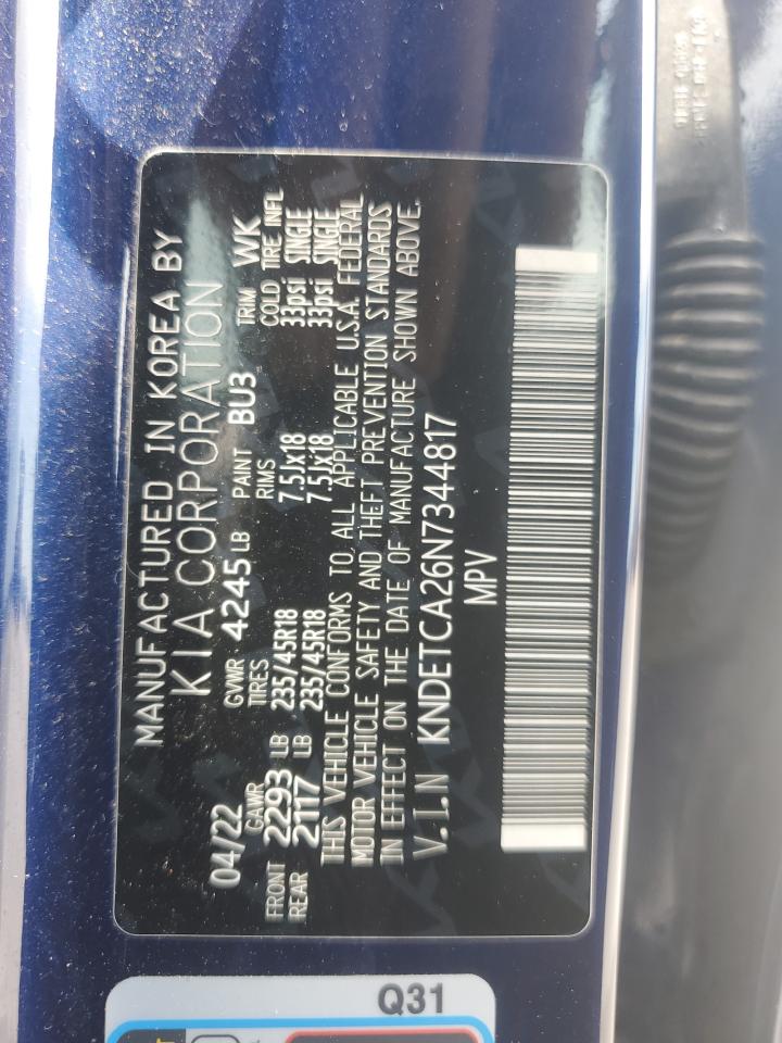 2022 Kia Seltos Sx VIN: KNDETCA26N7344817 Lot: 70635875