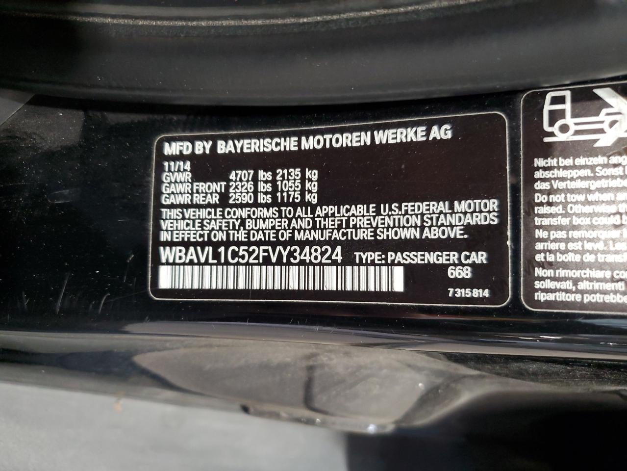 2015 BMW X1 xDrive28I VIN: WBAVL1C52FVY34824 Lot: 70296955