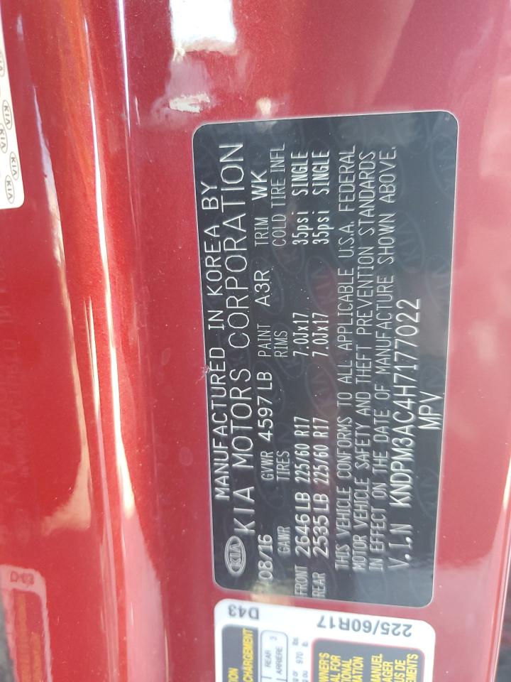 2017 Kia Sportage Lx VIN: KNDPM3AC4H7177022 Lot: 67932325