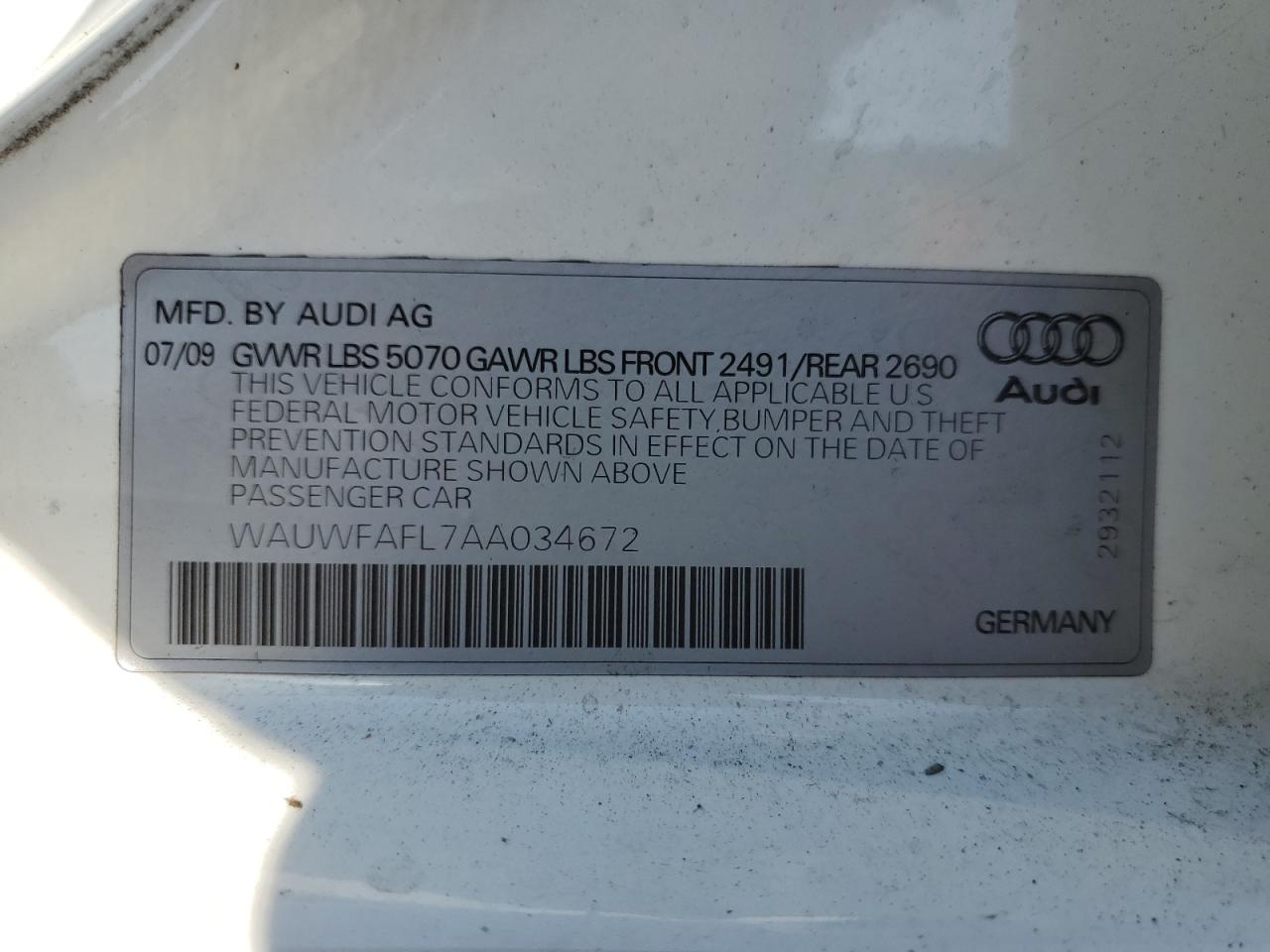 2010 Audi A4 Premium Plus VIN: WAUWFAFL7AA034672 Lot: 86115825