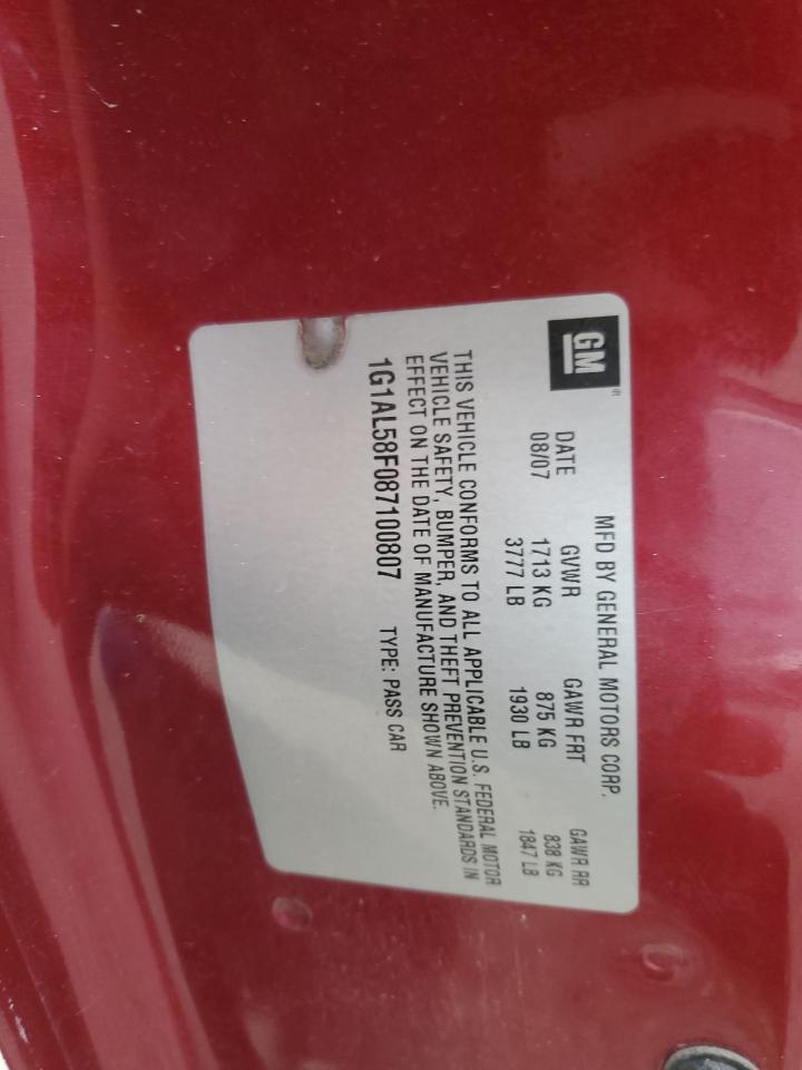 2008 Chevrolet Cobalt Lt VIN: 1G1AL58F087100807 Lot: 67789405