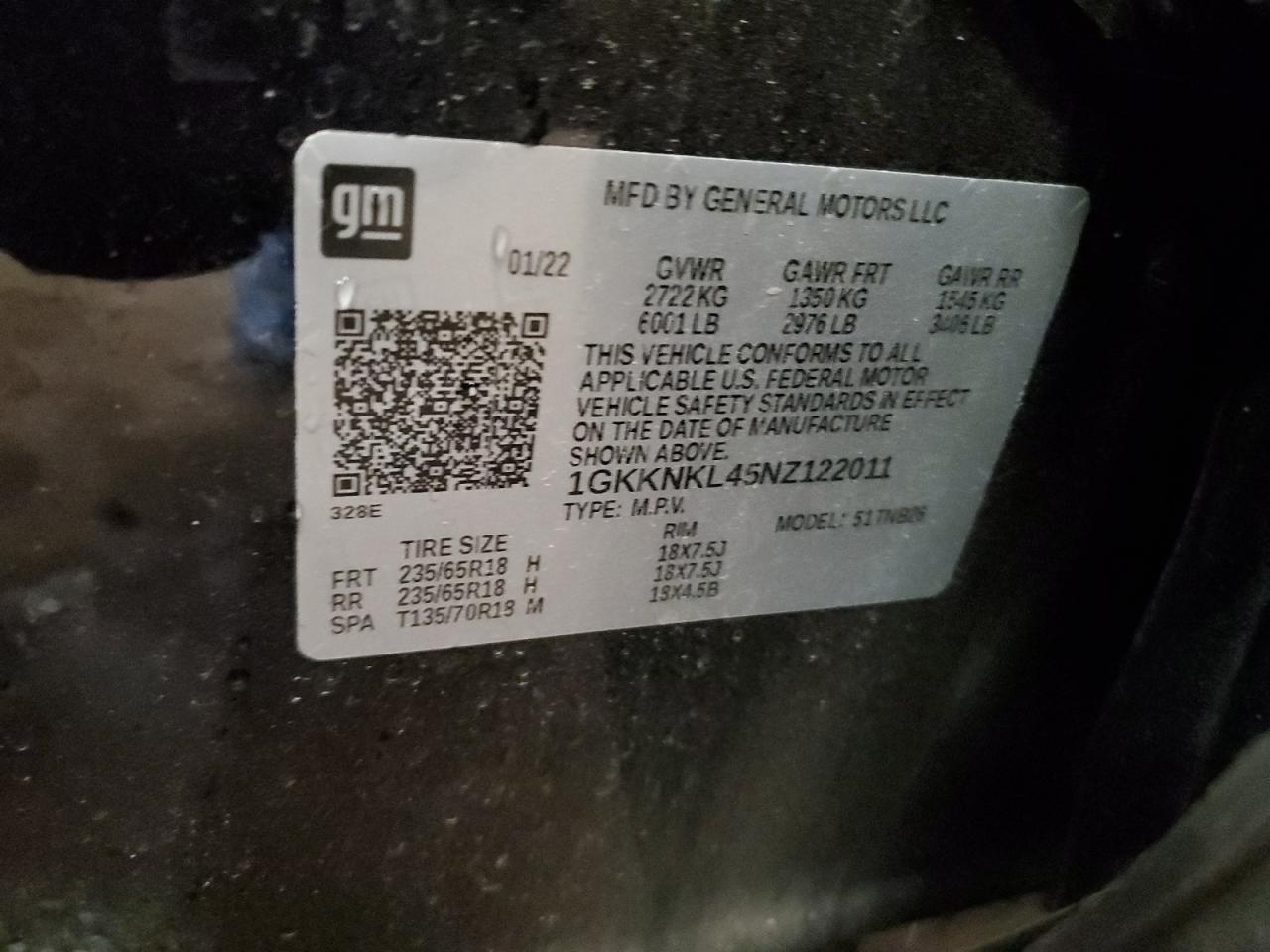 2022 GMC Acadia Sle VIN: 1GKKNKL45NZ122011 Lot: 67770285