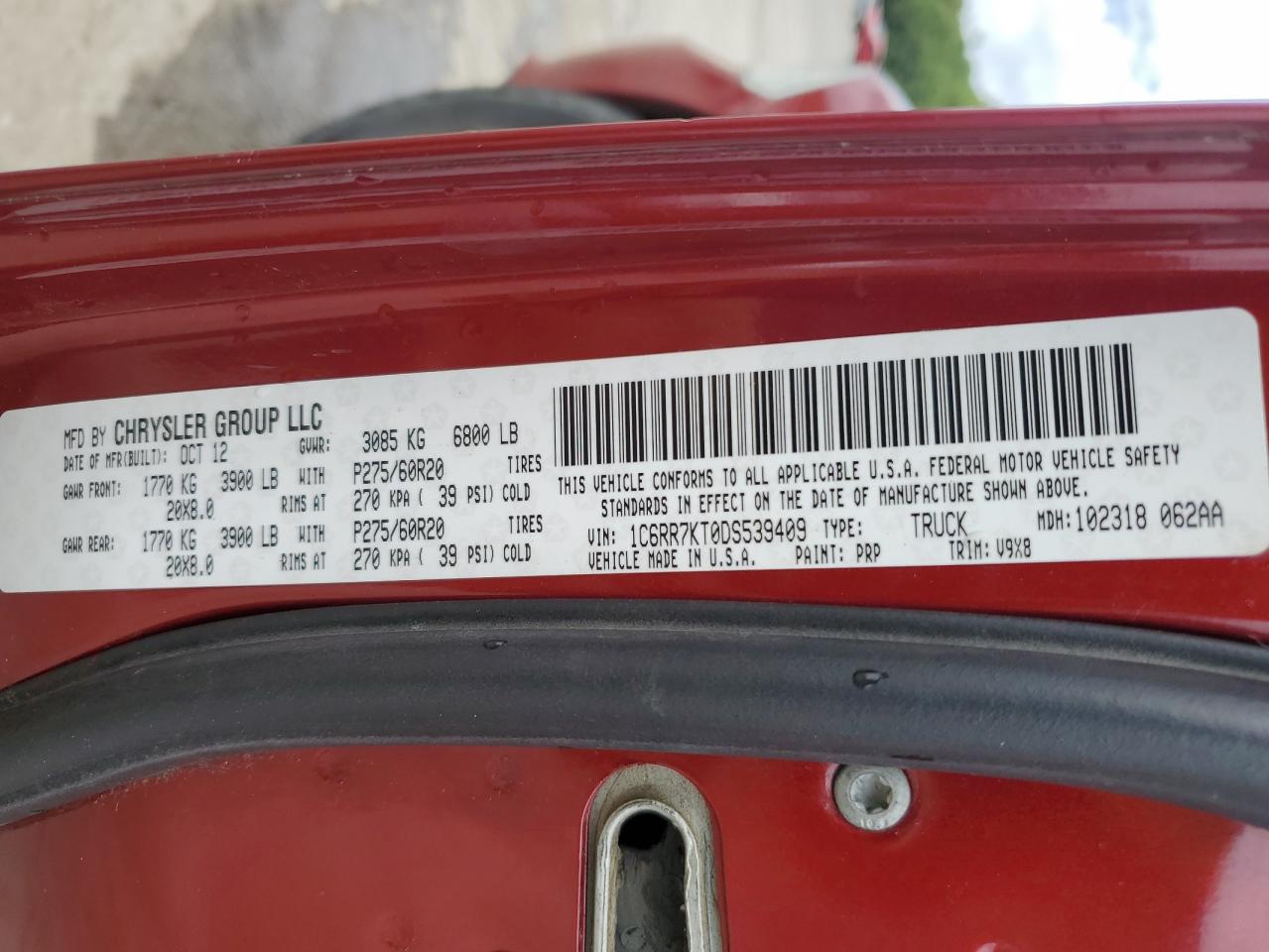 2013 Ram 1500 St VIN: 1C6RR7KT0DS539409 Lot: 68497625