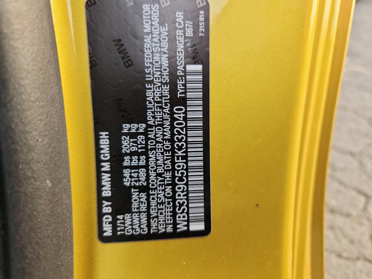 2015 BMW M4 VIN: WBS3R9C59FK332040 Lot: 69671365