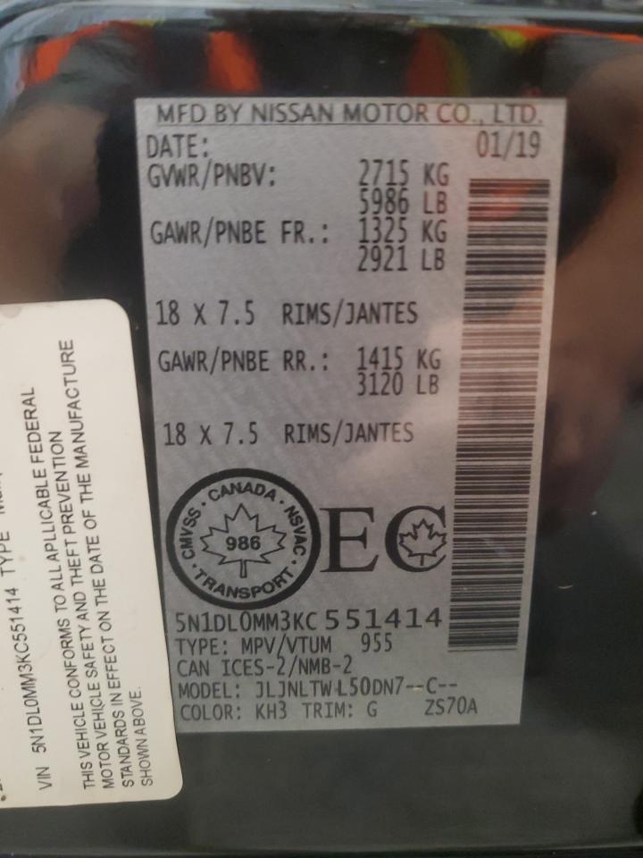 2019 Infiniti Qx60 Luxe VIN: 5N1DL0MM3KC551414 Lot: 70293445