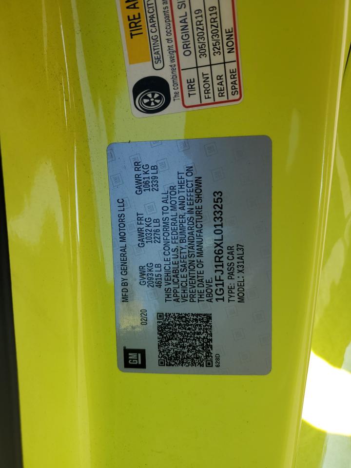 2020 Chevrolet Camaro Zl1 VIN: 1G1FJ1R6XL0133253 Lot: 70389585