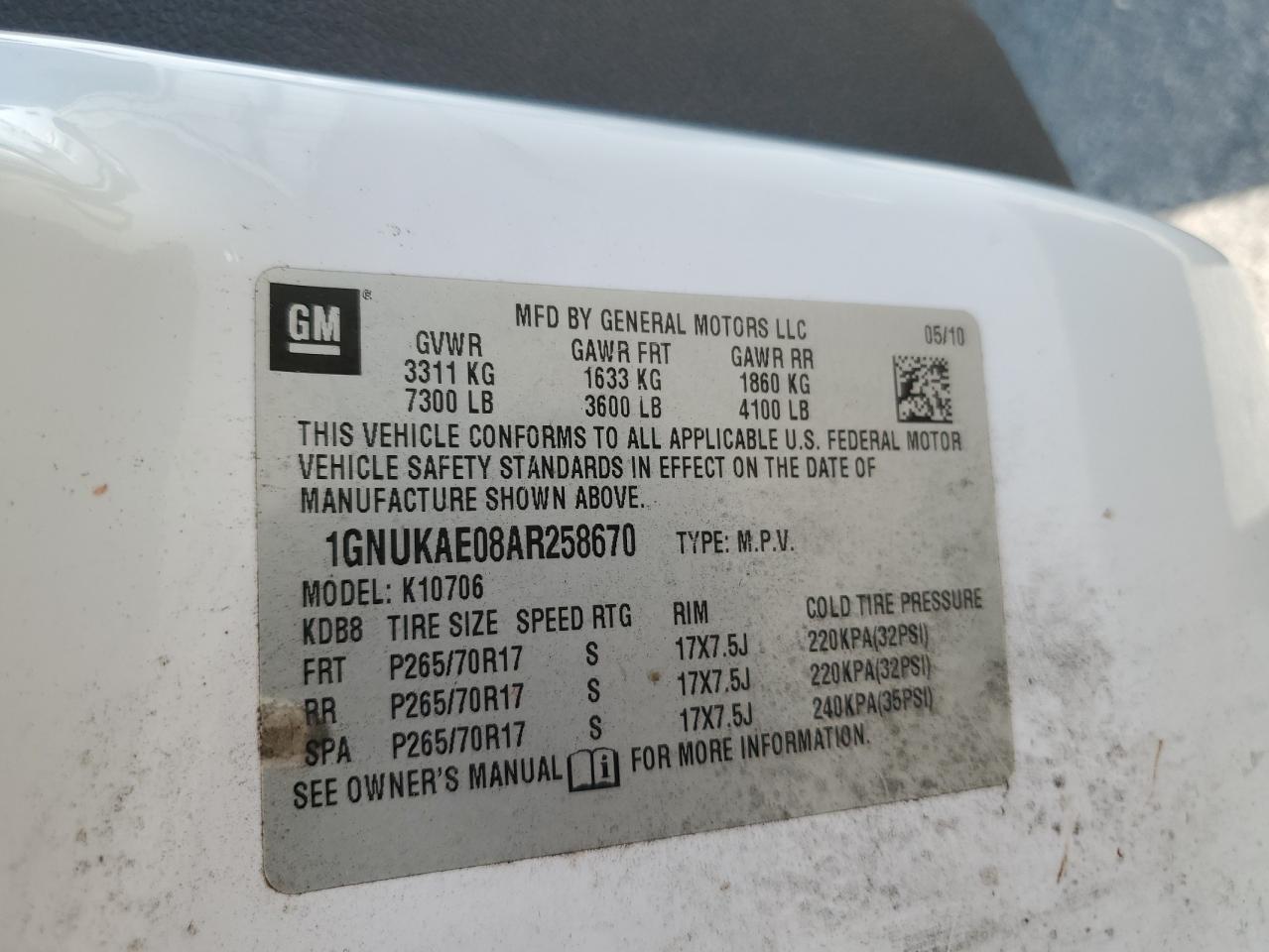 2010 Chevrolet Tahoe K1500 Ls VIN: 1GNUKAE08AR258670 Lot: 68134705