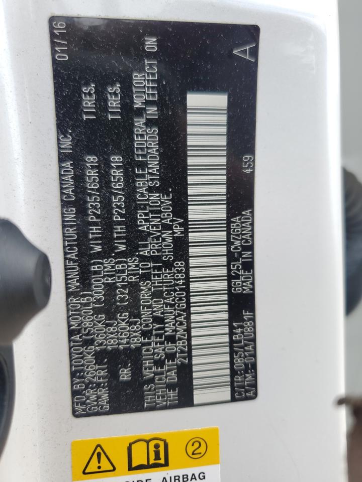 2016 Lexus Rx 350 Base VIN: 2T2BZMCA7GC014838 Lot: 70041635