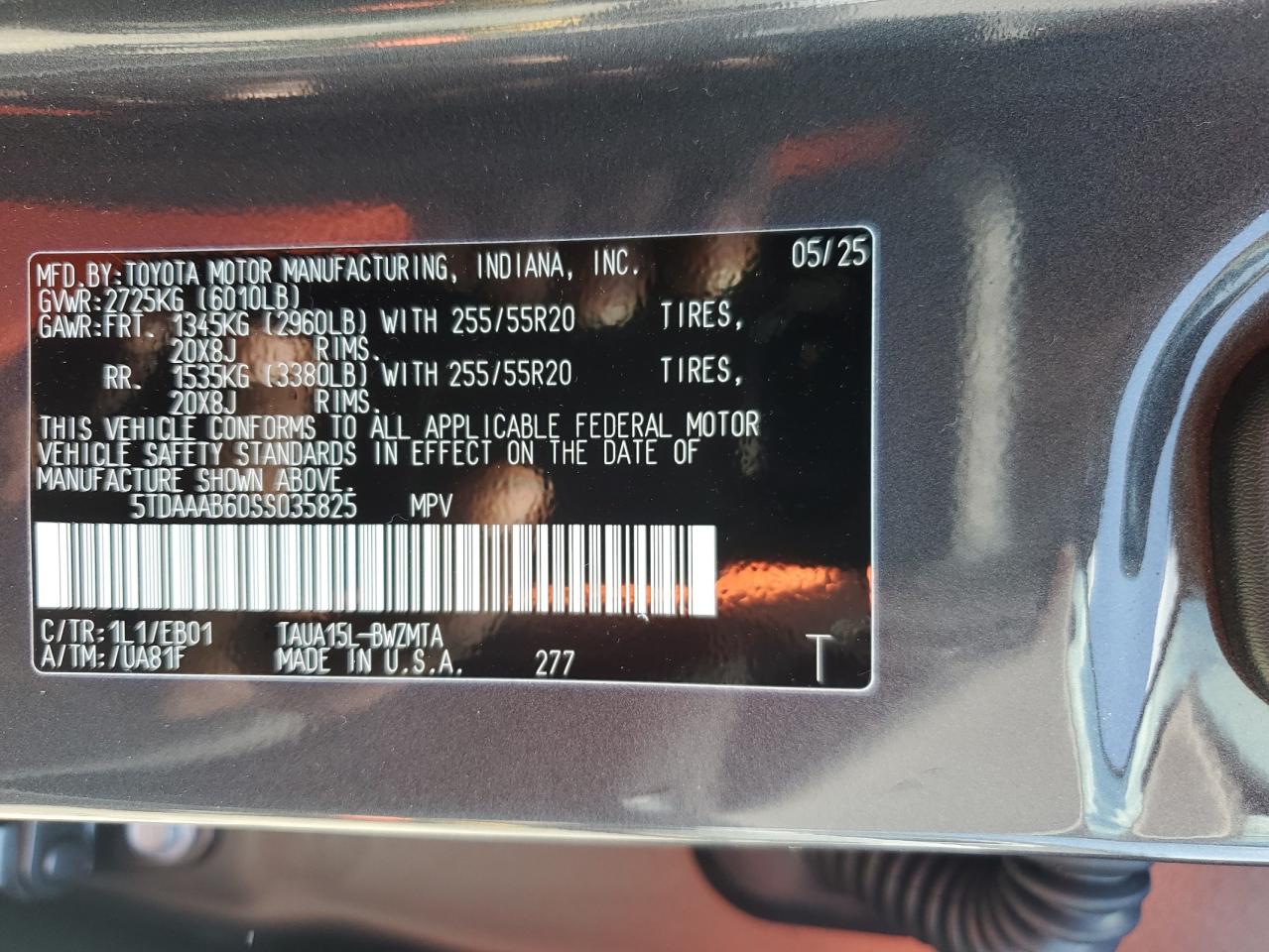 2025 Lexus Tx 350 Base VIN: 5TDAAAB60SS035825 Lot: 69642035