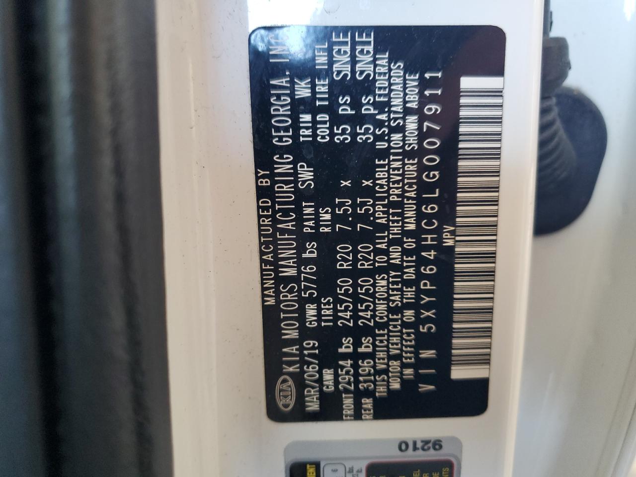 2020 Kia Telluride S VIN: 5XYP64HC6LG007911 Lot: 70389635