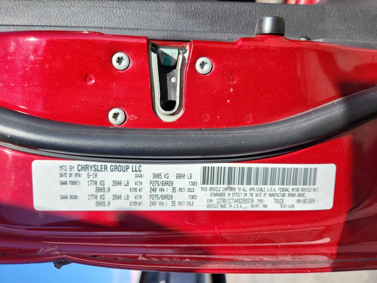 2010 Dodge Ram 1500 VIN: 1D7RV1CT4AS259378 Lot: 81573885