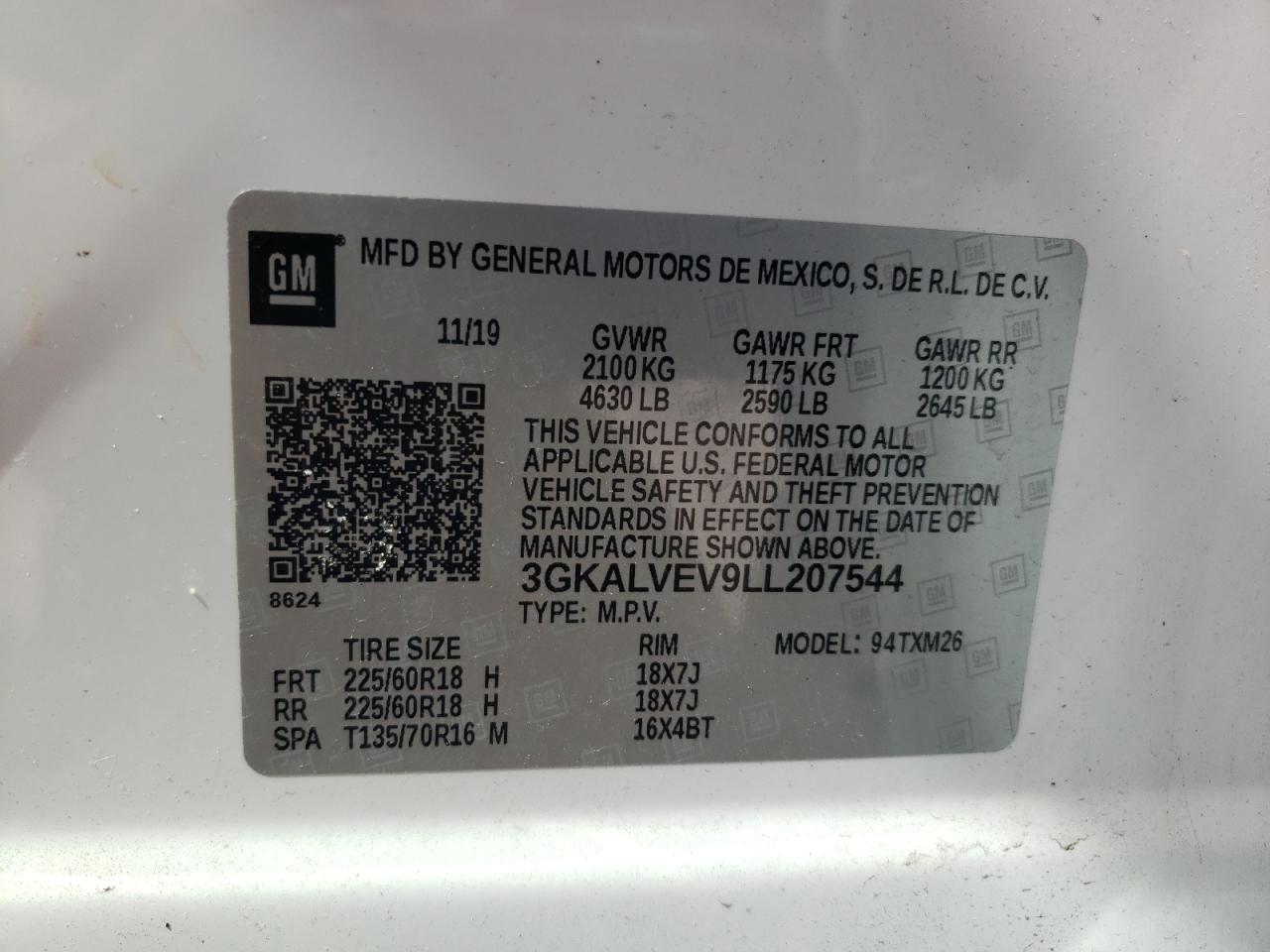 2020 GMC Terrain Slt VIN: 3GKALVEV9LL207544 Lot: 69338585
